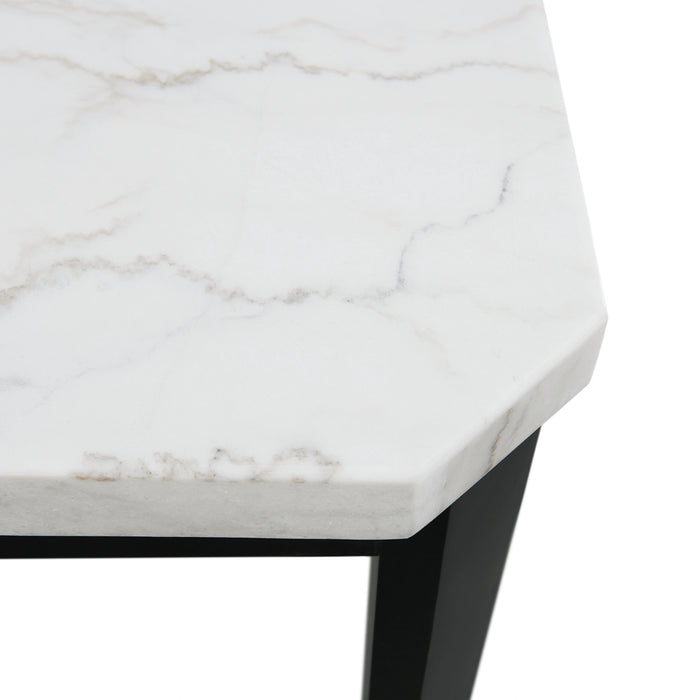 Francesca White Marble Rectangular 5PC Dining Set-Table & Four Blue Velvet Chairs