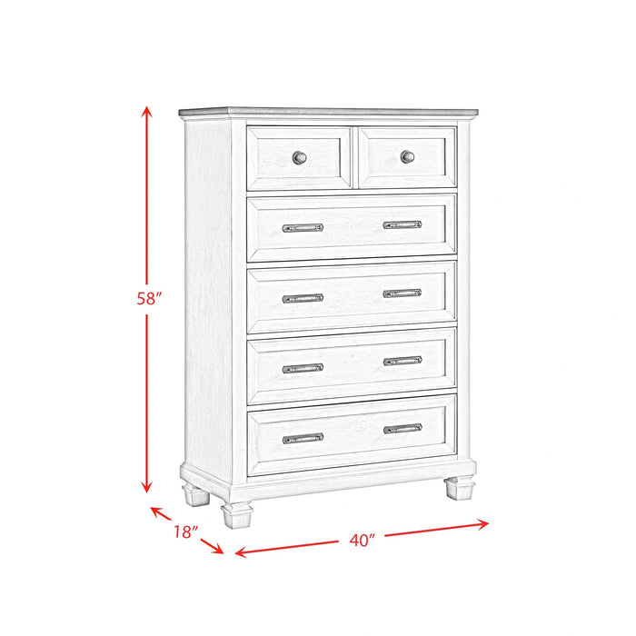 Farmington 5-Drawer Chest in Medium Brown and Washed Stone