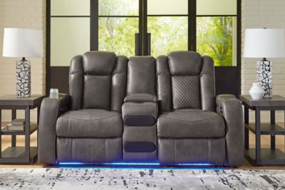 Fyne-Dyme Power Reclining Loveseat with Console - Faith Furniture (Manhattan, KS)