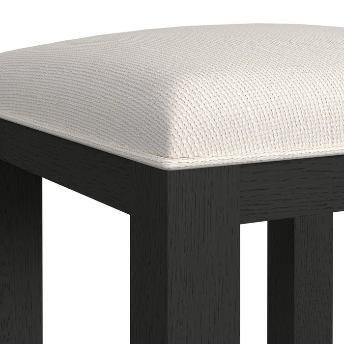 Ridgemont Dressing Stool with White Fabric in Black with Grain