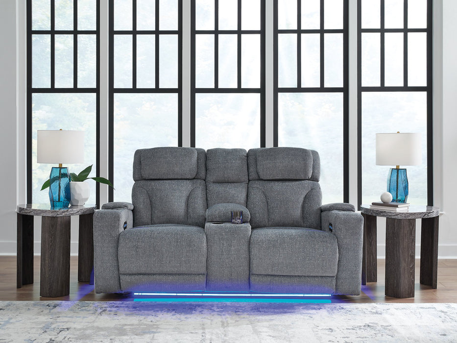 Studio Cave Power Reclining Loveseat with Console - Faith Furniture (Manhattan, KS)