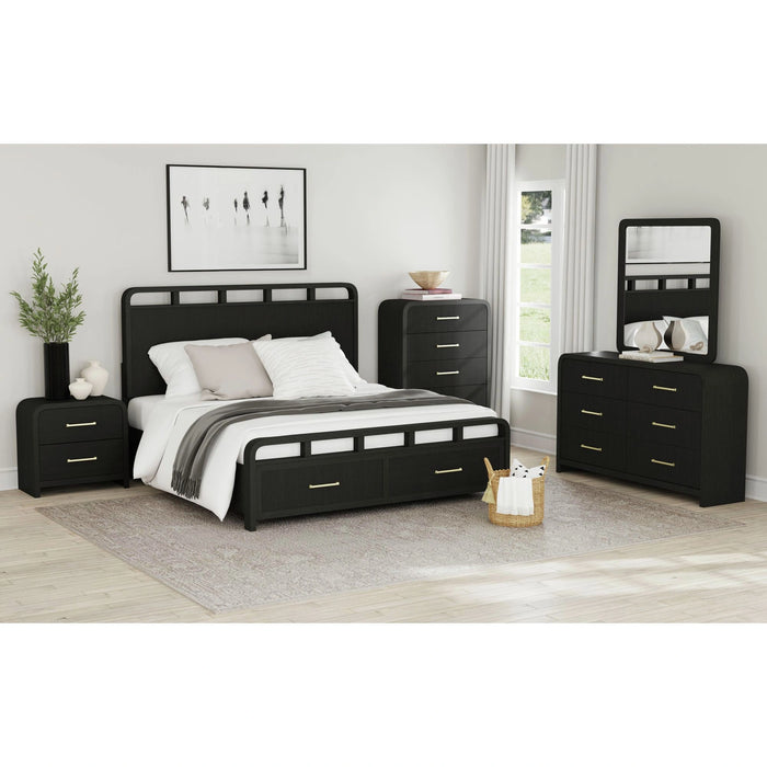 Ridgemont 2-Drawer Nightstand with USB in Black with Grain