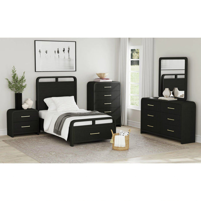 Ridgemont 2-Drawer Nightstand with USB in Black with Grain
