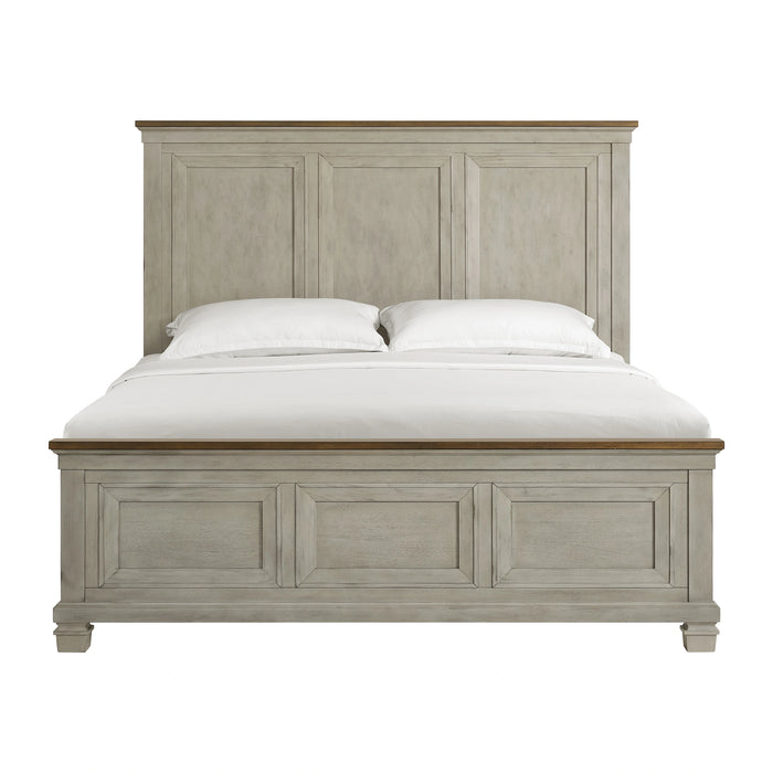 Farmington Panel Bed in Medium Brown and Washed Stone