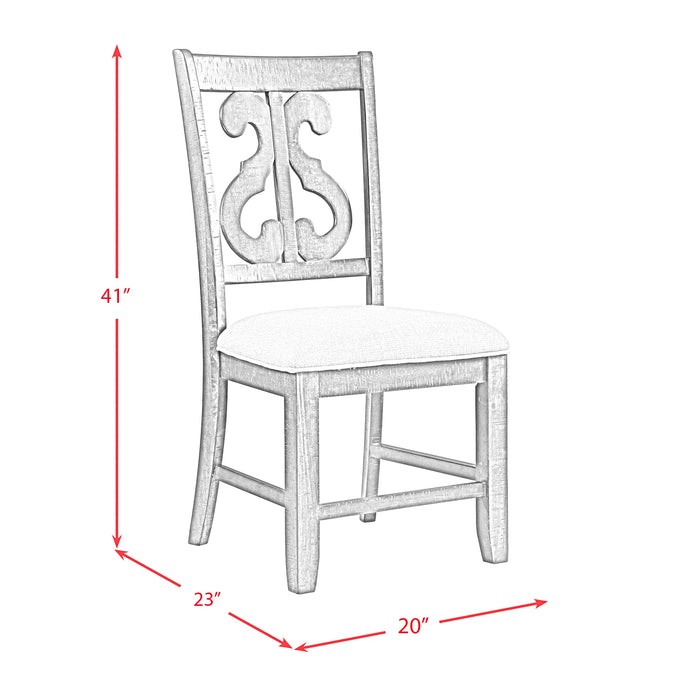Stone 6PC Dining Set in Charcoal - Table, 4 Wooden Swril Back Side Chairs, & Pew Bench