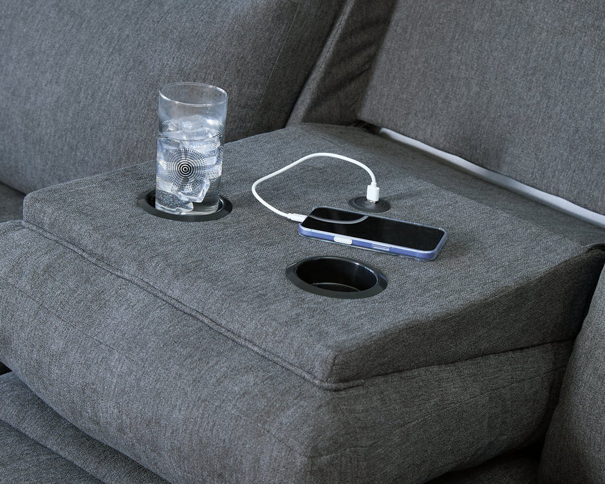 Side-Swipe Reclining Sofa with Drop Down Table - Faith Furniture (Manhattan, KS)