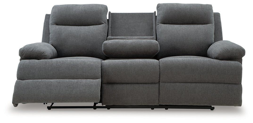 Side-Swipe Reclining Sofa with Drop Down Table - Faith Furniture (Manhattan, KS)