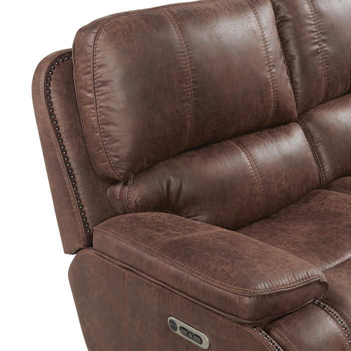 Atlantis Power Motion Sofa with Power Motion Head Recliner in Heritage Brown