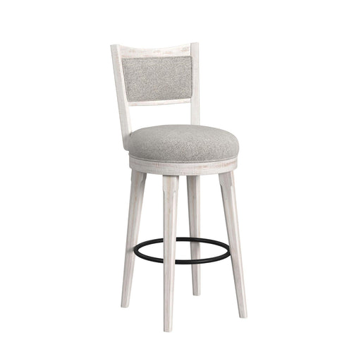 Rogen Rustic Swivel Bar Stool with Grey Fabric in Rustic White (2 Per Carton) - Faith Furniture (Manhattan, KS)