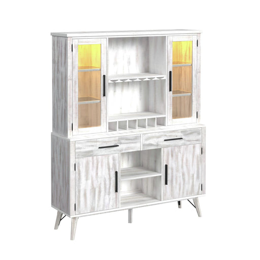 Rogen Rustic Buffet & Hutch with LED in Rustic White - Faith Furniture (Manhattan, KS)