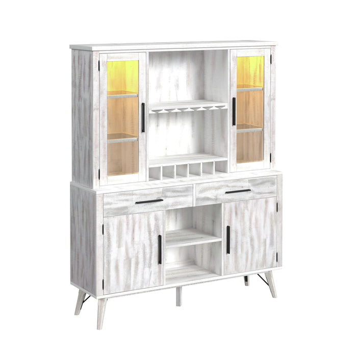 Rogen Rustic Buffet & Hutch with LED in Rustic White - Faith Furniture (Manhattan, KS)