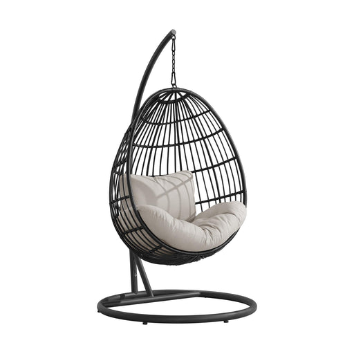 Playa Swing Egg Chair with Base and Pillar - Dark Grey and Olefin Beige - Faith Furniture (Manhattan, KS)