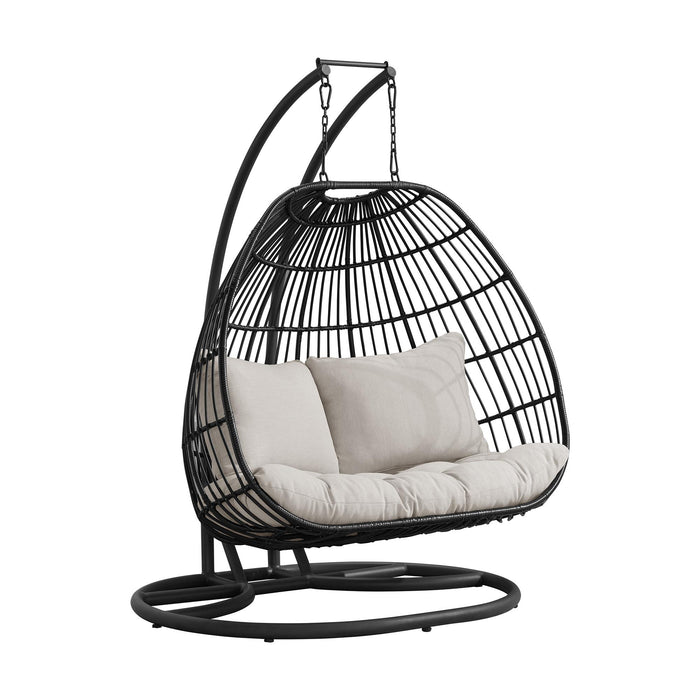 Playa Double Swing Egg Chair Complete - Dark Grey and Olefin Beige - Faith Furniture (Manhattan, KS)