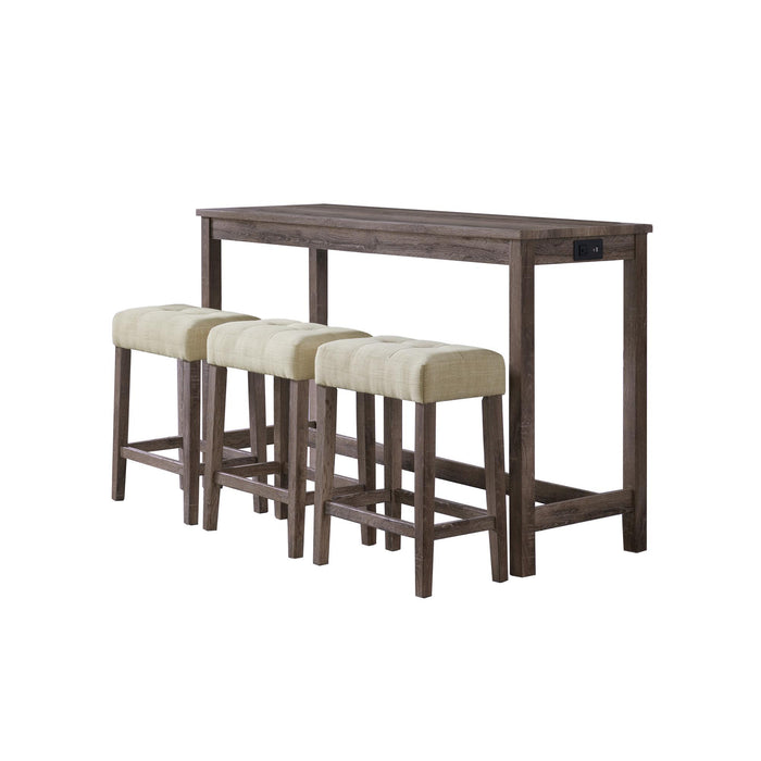 Oak Lawn Grey Bar Table Single Pack (Table + 3 Tan Fabric Stools) - Faith Furniture (Manhattan, KS)