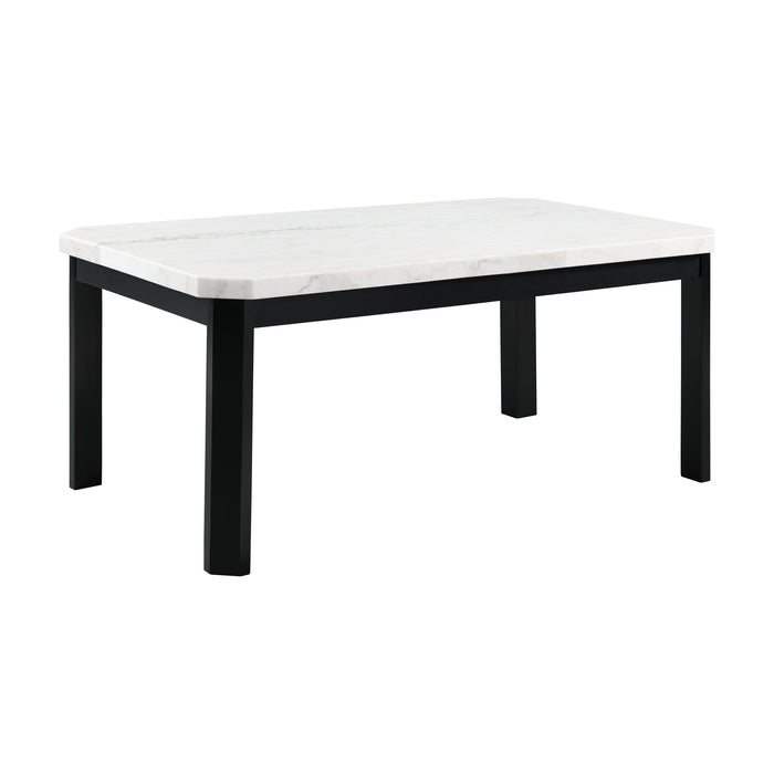 Francesca White Marble Rectangular 5PC Dining Set-Table & Four Grey Velvet Chairs