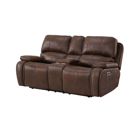 Atlantis Power Motion Loveseat with Power Motion Head Recliner & Console in Heritage Brown - Faith Furniture (Manhattan, KS)