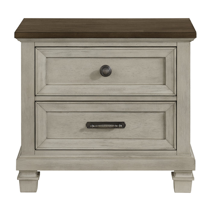 Farmington 2-Drawer Nightstand with USB in Medium Brown and Washed Stone