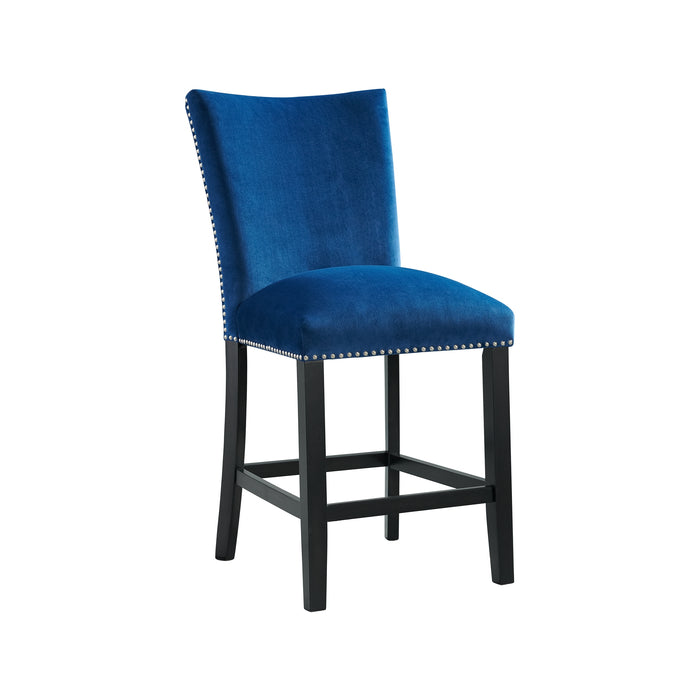 Francesca White Marble Square 5PC Counter Height Dining Set-Table & Four Blue Velvet Chairs