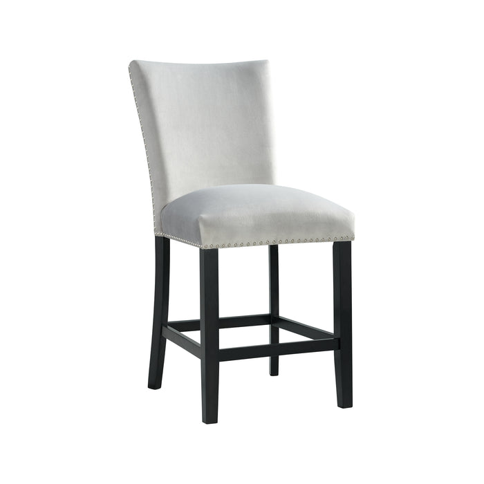 Francesca White Marble Square 5PC Counter Height Dining Set-Table & Four Grey Velvet Chairs