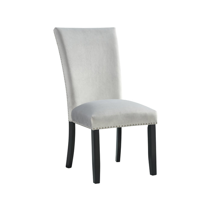 Francesca White Marble Rectangular 5PC Dining Set-Table & Four Grey Velvet Chairs