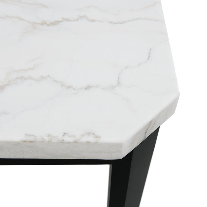 Francesca White Marble Square 5PC Counter Height Dining Set-Table & Four Grey Velvet Chairs