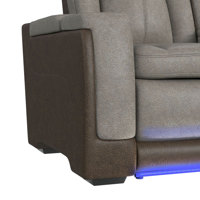 Lantana Power Motion Loveseat with Power Headrest, Led, and Console in Rocky Grey/Brown