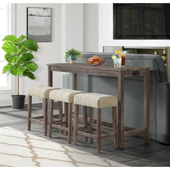 Oak Lawn Grey Bar Table Single Pack (Table + 3 Tan Fabric Stools) - Faith Furniture (Manhattan, KS)