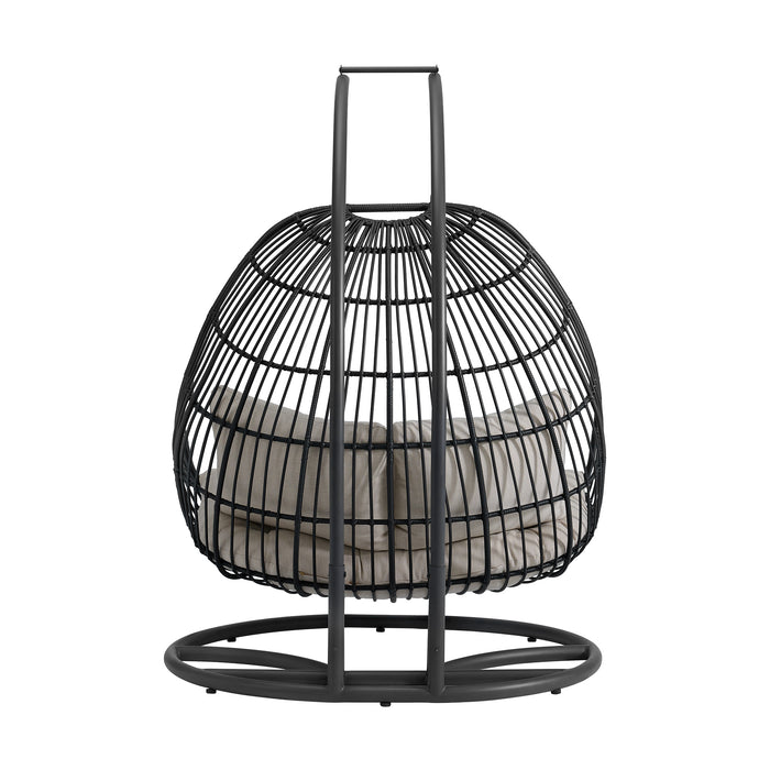 Playa Double Swing Egg Chair Complete - Dark Grey and Olefin Beige - Faith Furniture (Manhattan, KS)