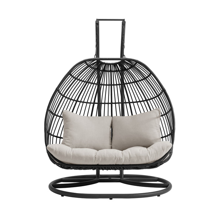 Playa Double Swing Egg Chair Complete - Dark Grey and Olefin Beige - Faith Furniture (Manhattan, KS)