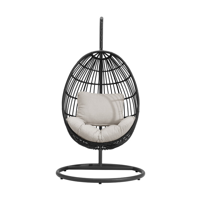 Playa Swing Egg Chair with Base and Pillar - Dark Grey and Olefin Beige - Faith Furniture (Manhattan, KS)