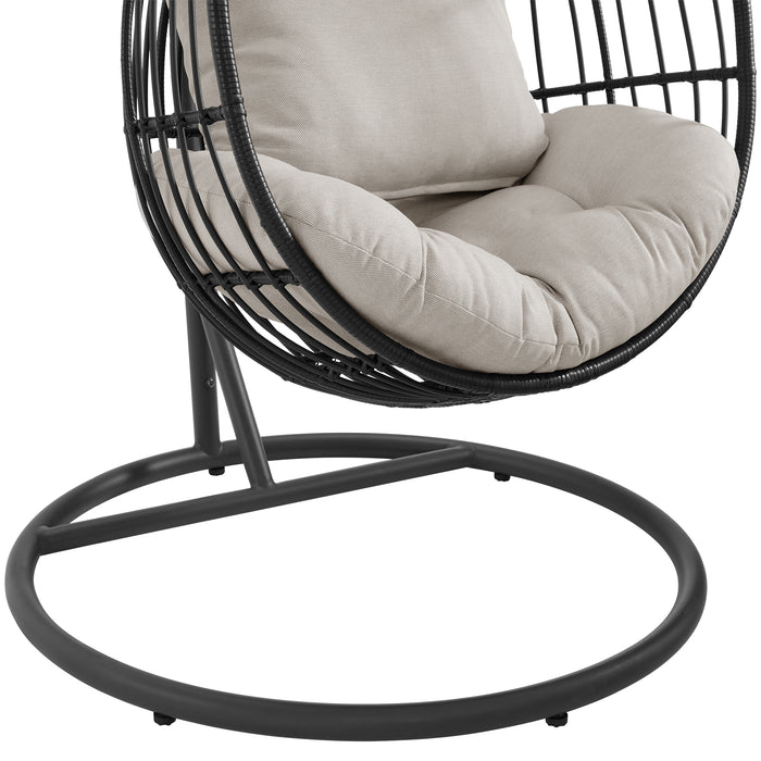 Playa Swing Egg Chair with Base and Pillar - Dark Grey and Olefin Beige - Faith Furniture (Manhattan, KS)