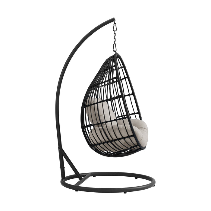 Playa Swing Egg Chair with Base and Pillar - Dark Grey and Olefin Beige - Faith Furniture (Manhattan, KS)