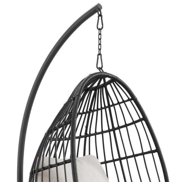 Playa Swing Egg Chair with Base and Pillar - Dark Grey and Olefin Beige - Faith Furniture (Manhattan, KS)