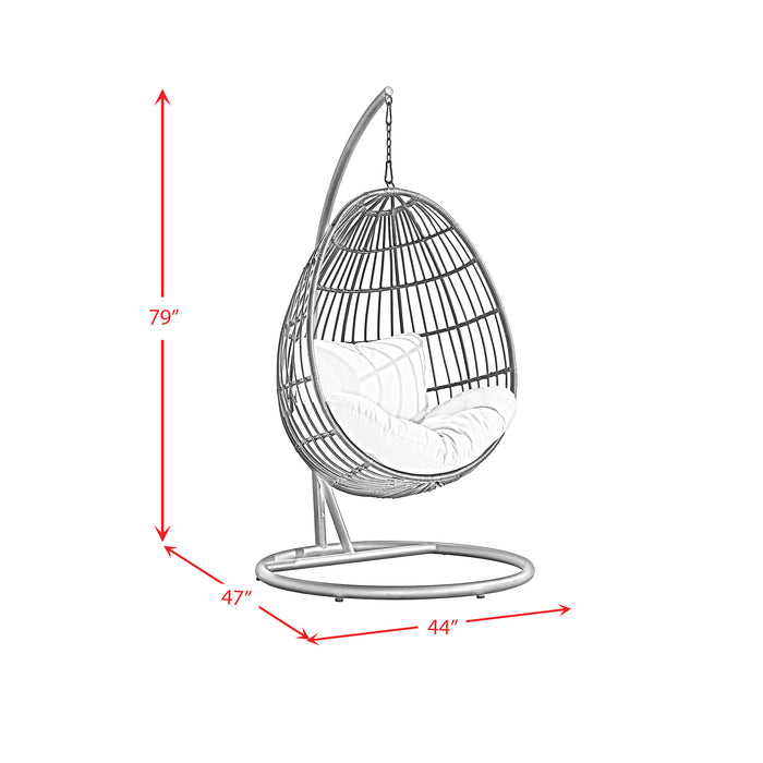 Playa Swing Egg Chair with Base and Pillar - Dark Grey and Olefin Beige - Faith Furniture (Manhattan, KS)