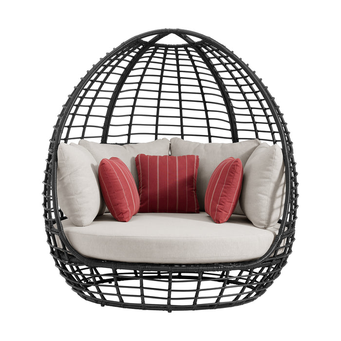 Playa Twin Egg Chair - Dark Grey and Olefin Beige with 3 Pillows - Faith Furniture (Manhattan, KS)