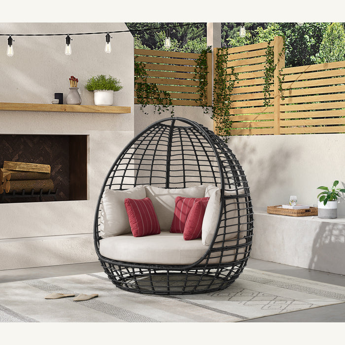 Playa Twin Egg Chair - Dark Grey and Olefin Beige with 3 Pillows - Faith Furniture (Manhattan, KS)