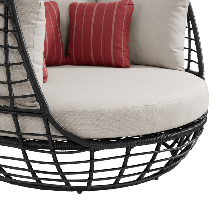 Playa Twin Egg Chair - Dark Grey and Olefin Beige with 3 Pillows - Faith Furniture (Manhattan, KS)