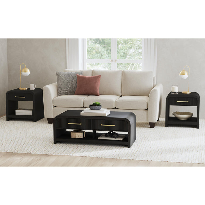 Ridgemont End Table with USB in Black with Grain - Faith Furniture (Manhattan, KS)