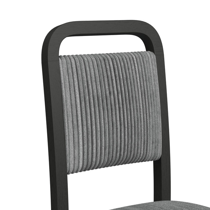 Ridgemont Standard Height Dining Set in Black with Grain-Table and Four Grey Fabric Chairs