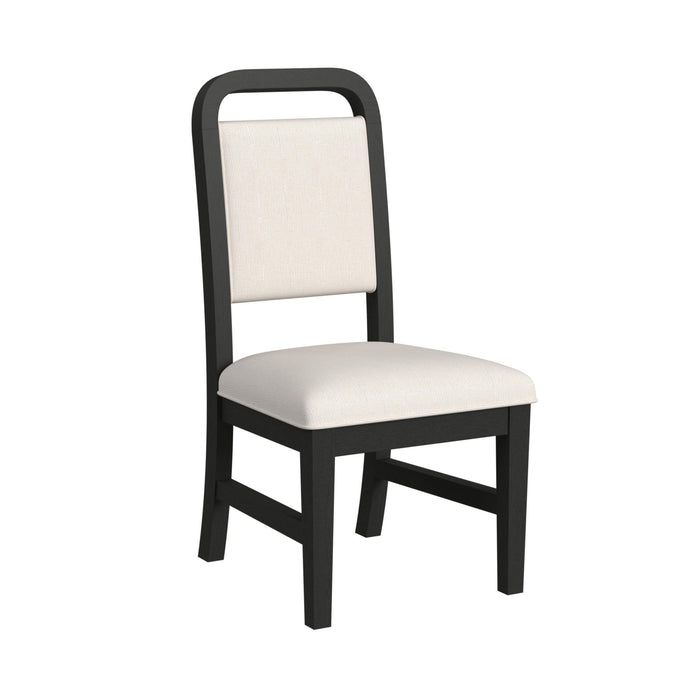 Ridgemont Standard Height Dining Set in Black with Grain-Table and Four Grey Fabric Chairs