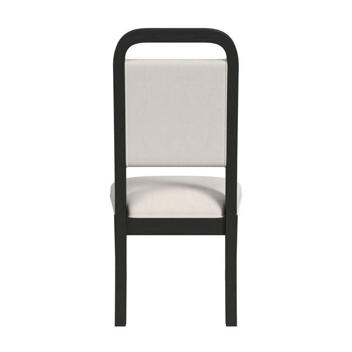 Ridgemont Standard Height Dining Set in Black with Grain-Table and Four Grey Fabric Chairs