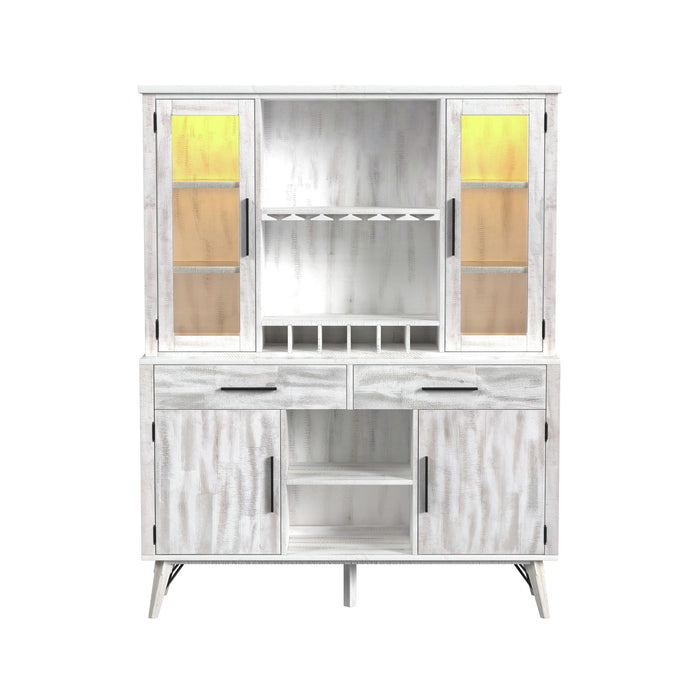 Rogen Rustic Buffet & Hutch with LED in Rustic White - Faith Furniture (Manhattan, KS)