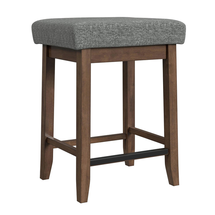 Santa Barbara Kitchen Island & 2 Counter Stools with Dark Grey Fabric in Walnut - Faith Furniture (Manhattan, KS)