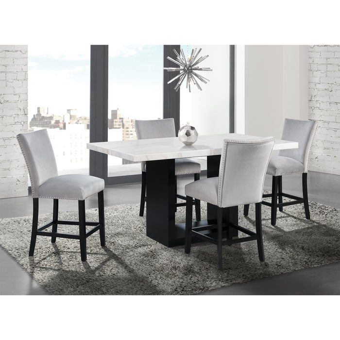 Valentino White 5PC Counter Height Dining Set - Table & Four Grey Chairs - Faith Furniture (Manhattan, KS)