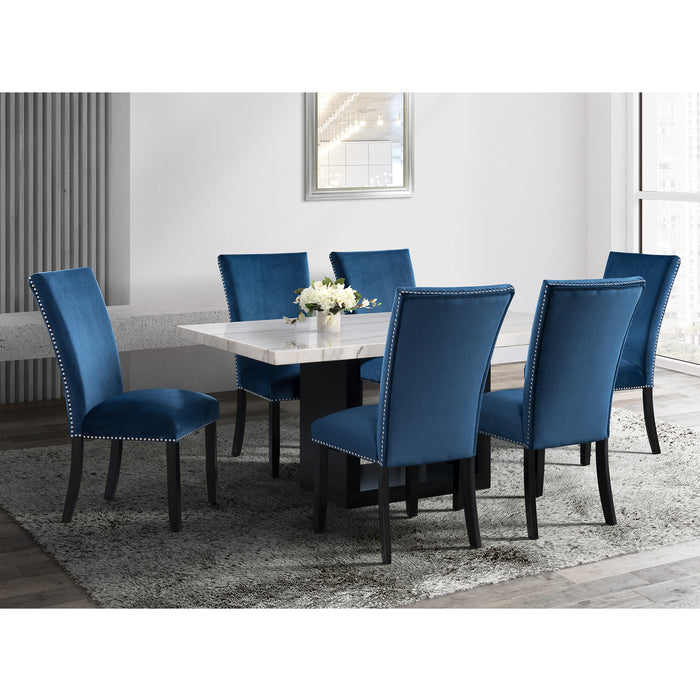 Valentino White 5PC Counter Height Dining Set-Table & Four Blue Chairs - Faith Furniture (Manhattan, KS)