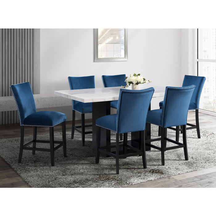 Valentino White 5PC Dining Set-Table & Four Blue Chairs - Faith Furniture (Manhattan, KS)