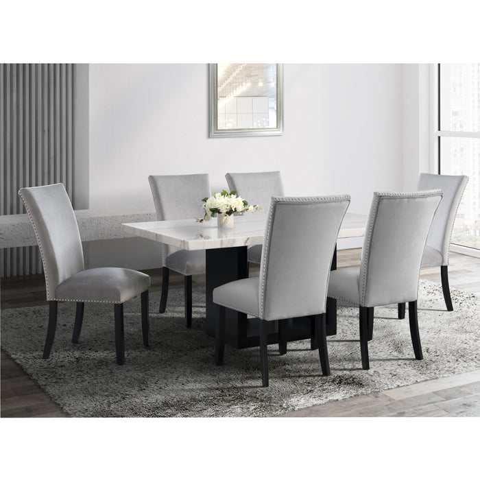 Valentino White 5PC Dining Set-Table & Four Grey Chairs - Faith Furniture (Manhattan, KS)