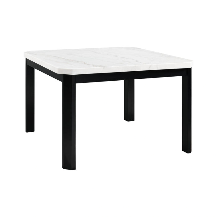 Francesca White Marble Square 5PC Counter Height Dining Set-Table & Four Blue Velvet Chairs