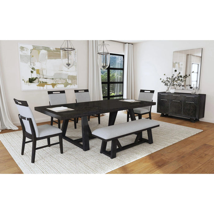 Transcend Dining Bench with Light Grey Fabric in Charcoal