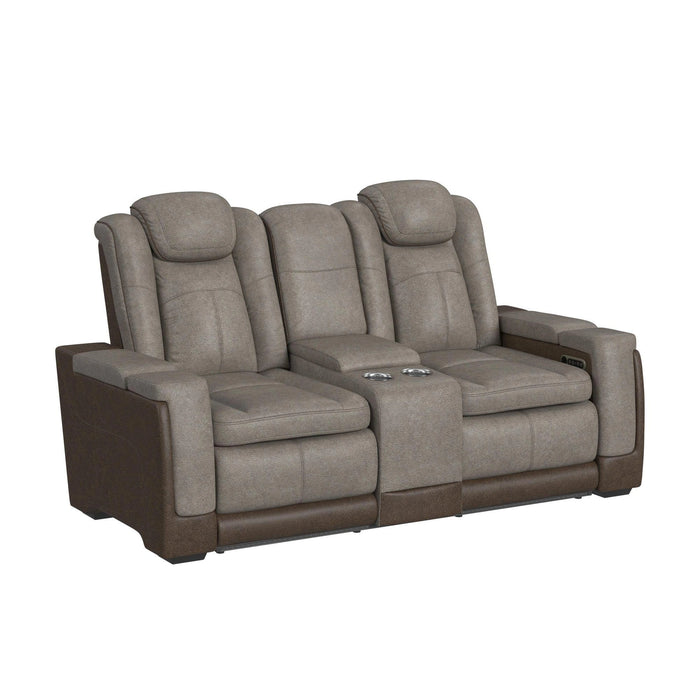 Lantana Power Motion Loveseat with Power Headrest, Led, and Console in Rocky Grey/Brown